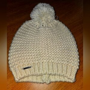 Cream Knit Black Rivet Winter Pom Beanie Excellent Preloved Condition